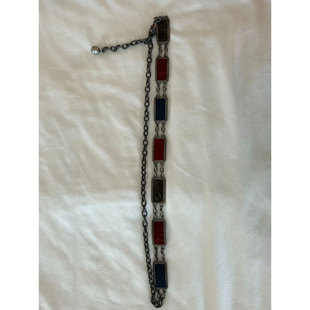 Chicos Chain Link Belt Rectangular Red & Blue Ena… - image 5